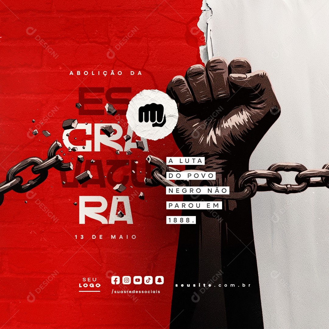 Dia da Abolição da Escravatura 13 de Maio Social Media PSD Editável