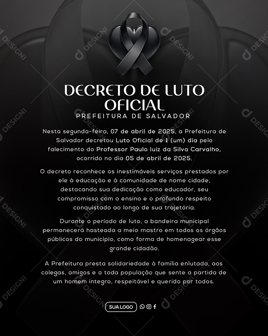 Decreto de Luto Social Media PSD Editável