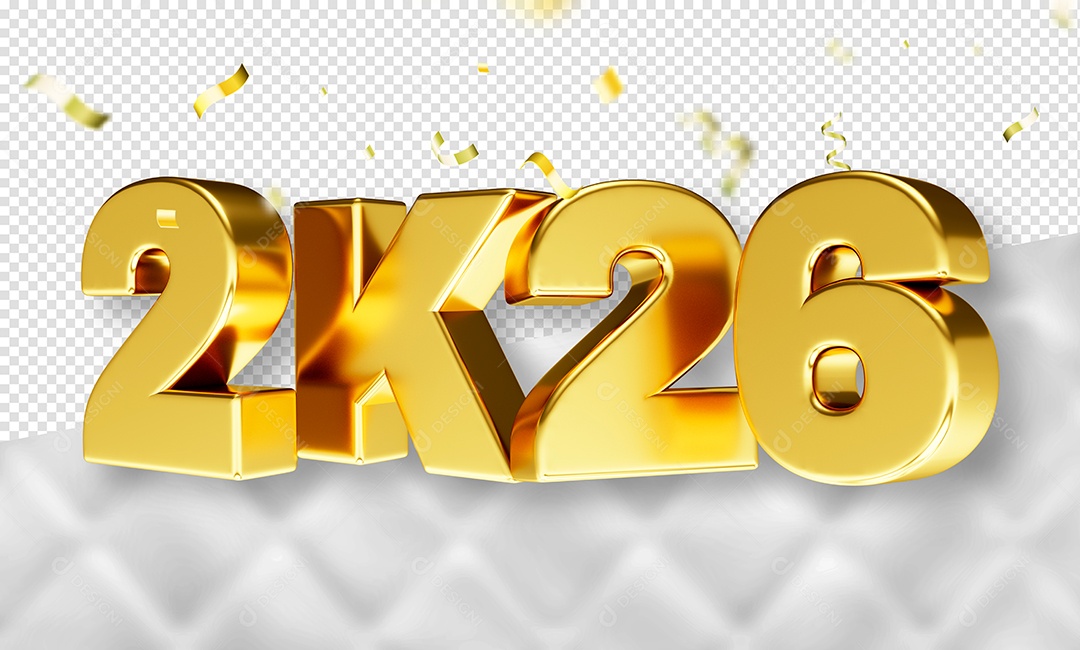 Elemento 3D 2026 Dourado para Composição PSD