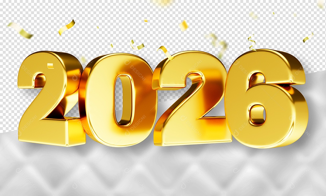 Elemento 3D 2026 Dourado para Composição PSD