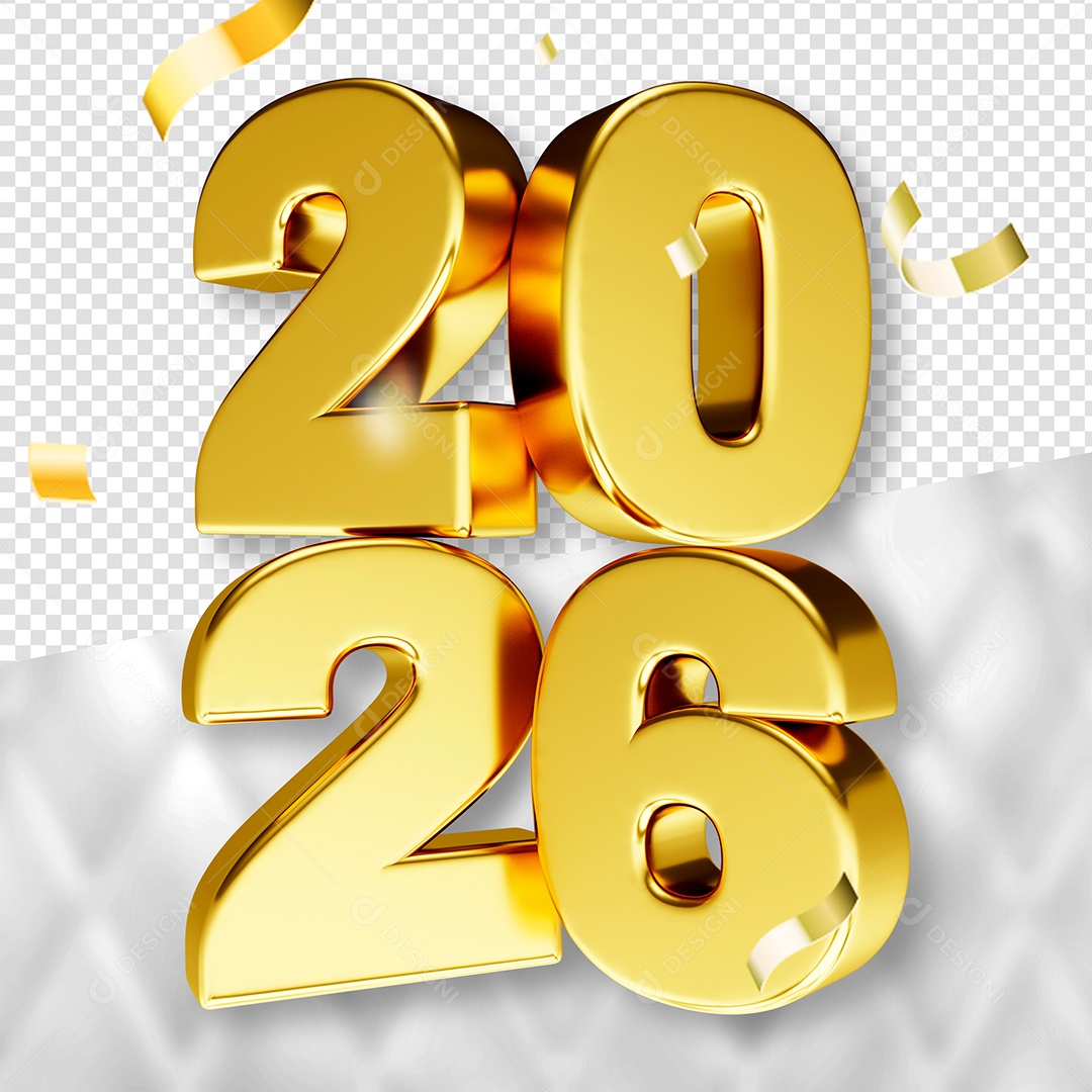 Elemento 3D 2026 Dourado para Composição PSD