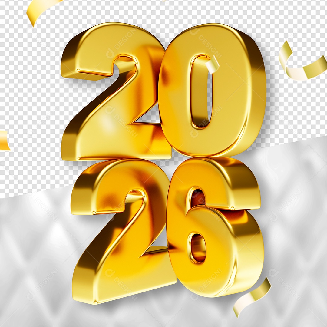 Elemento 3D 2026 Dourado para Composição PSD