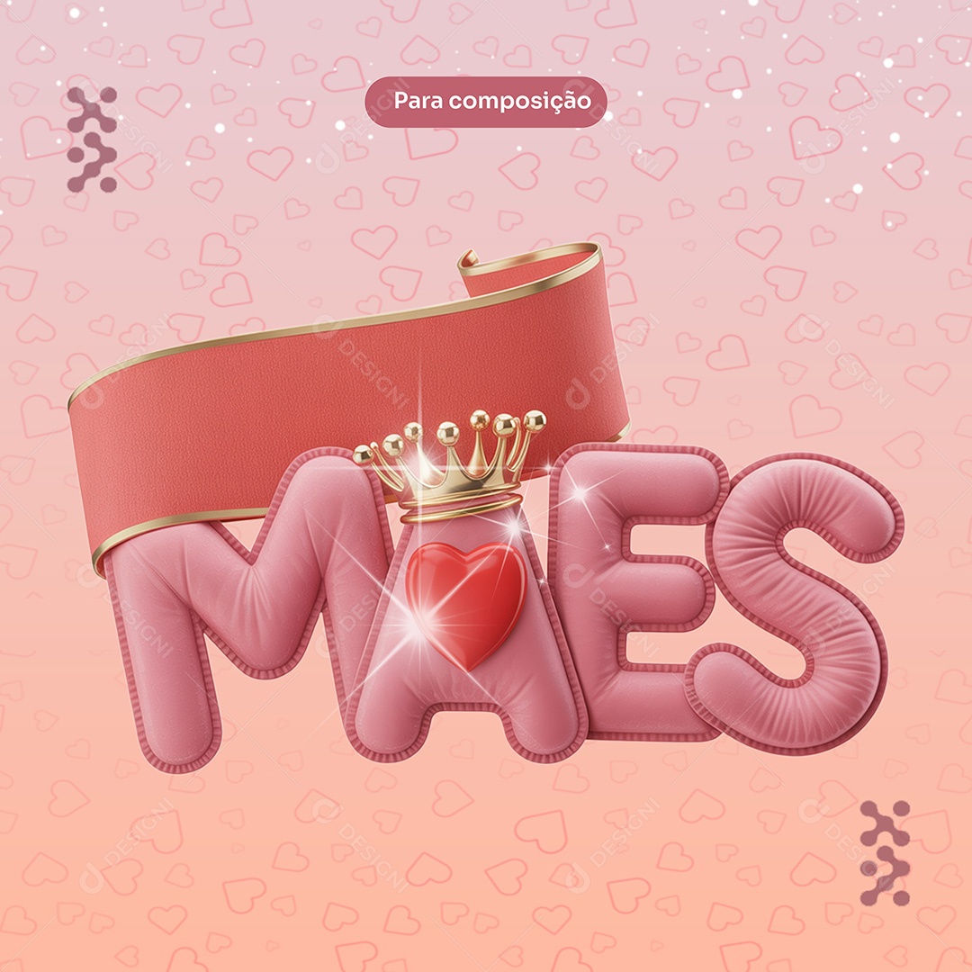 Selo 3D Dia Das Mães para Composição PSD