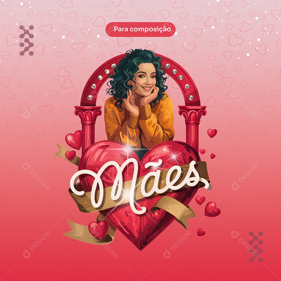 Selo 3D Dia Das Mães para Composição PSD