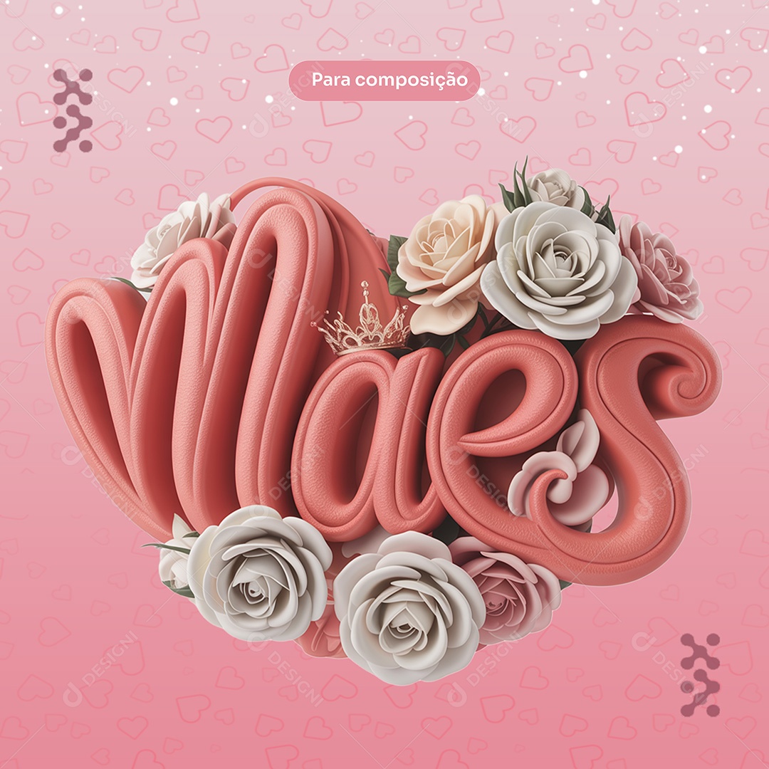 Selo 3D Dia Das Mães para Composição PSD