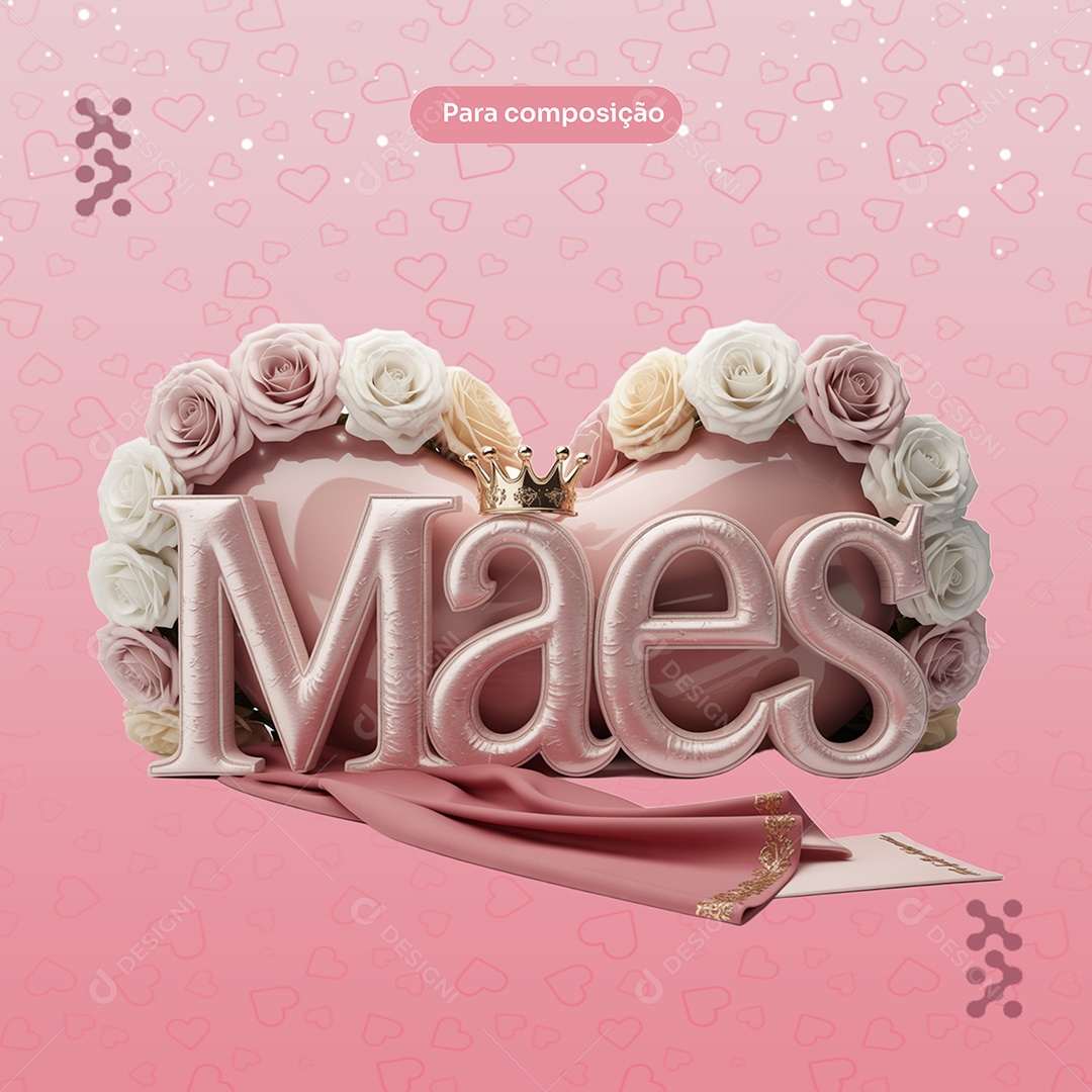Selo 3D Dia Das Mães para Composição PSD