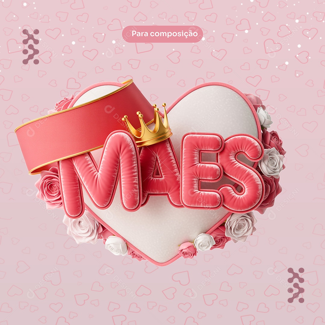 Selo 3D Dia Das Mães para Composição PSD