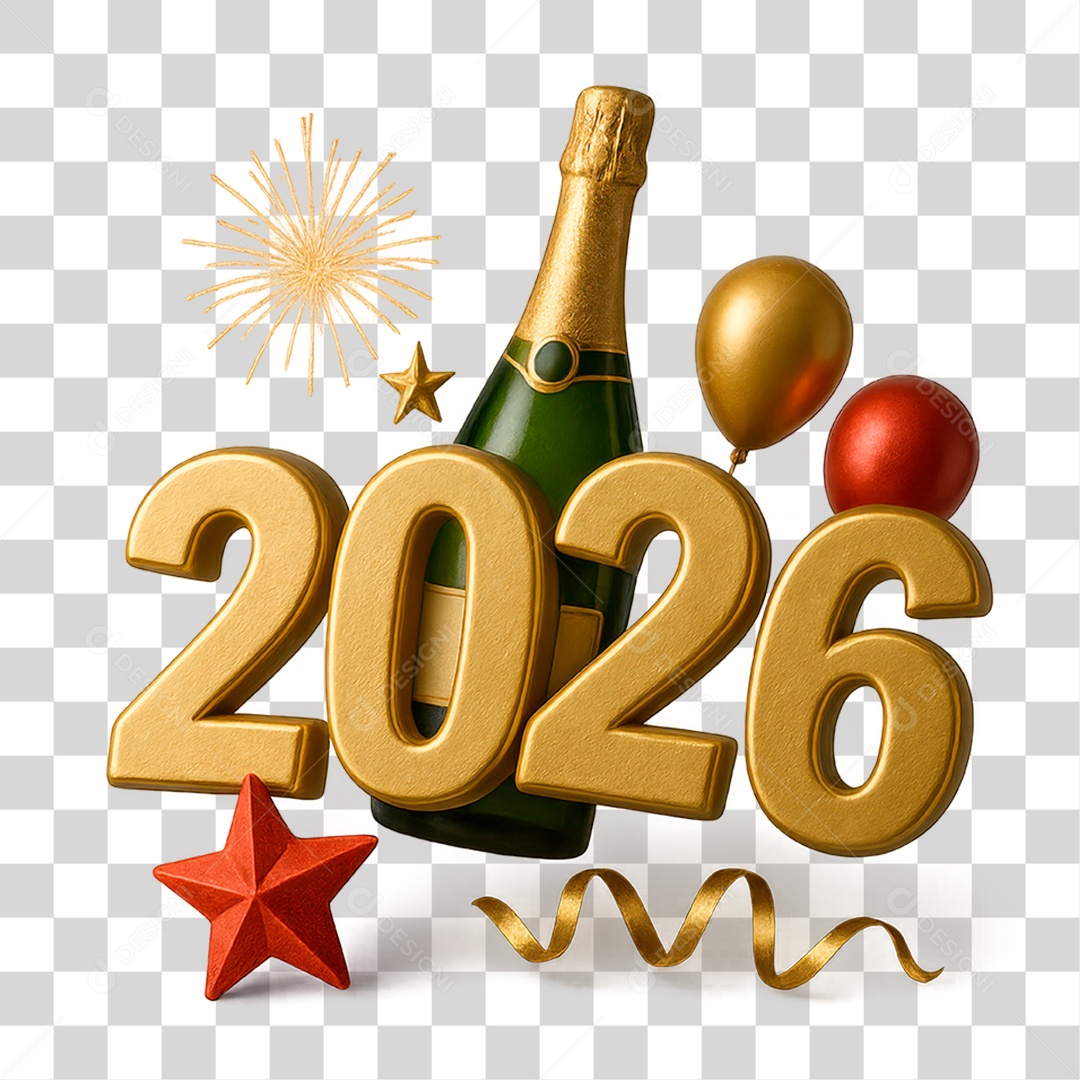 Selo 3D Feliz 2026 PNG Transparente