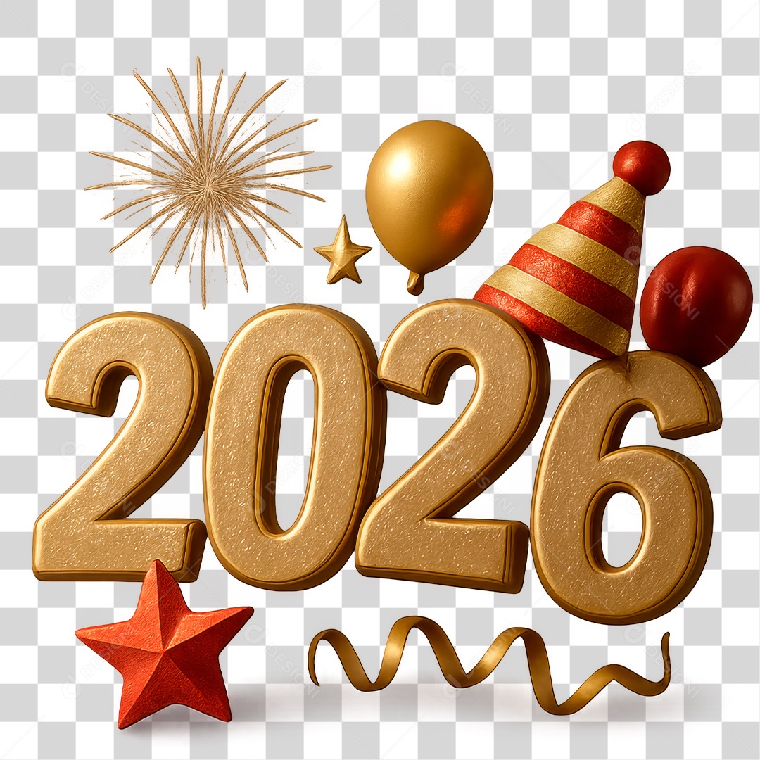 Selo 3D Feliz 2026 PNG Transparente