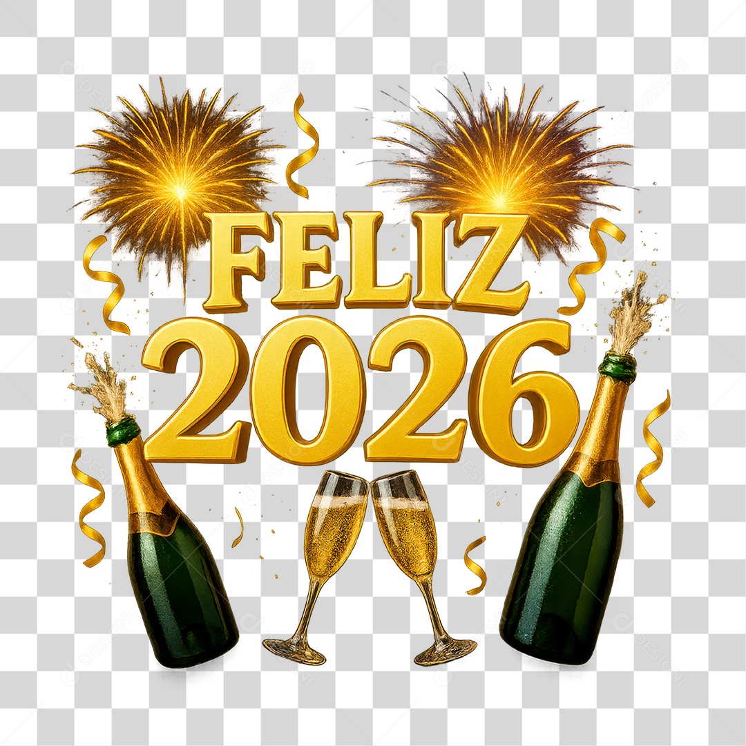 Selo 3D Feliz 2026 PNG Transparente