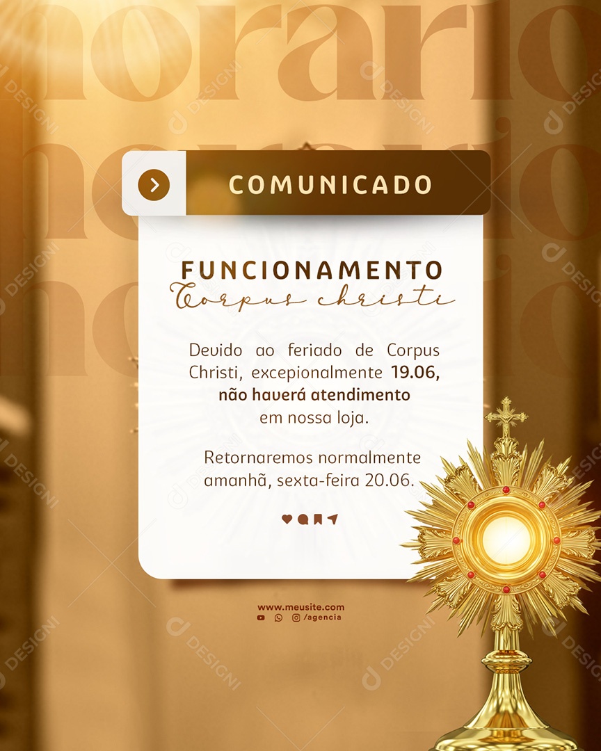 Dia de Corpus Christi Horário de Funcionamento Social Media PSD Editável