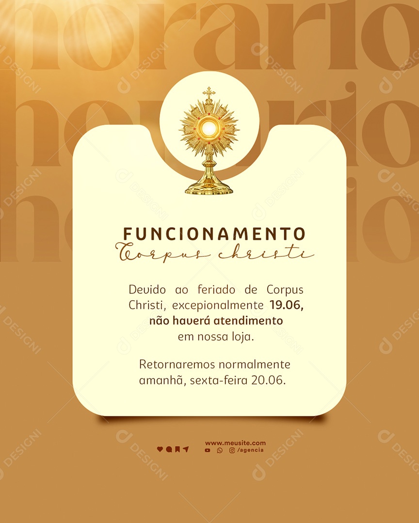Dia de Corpus Christi Horário de Funcionamento Social Media PSD Editável