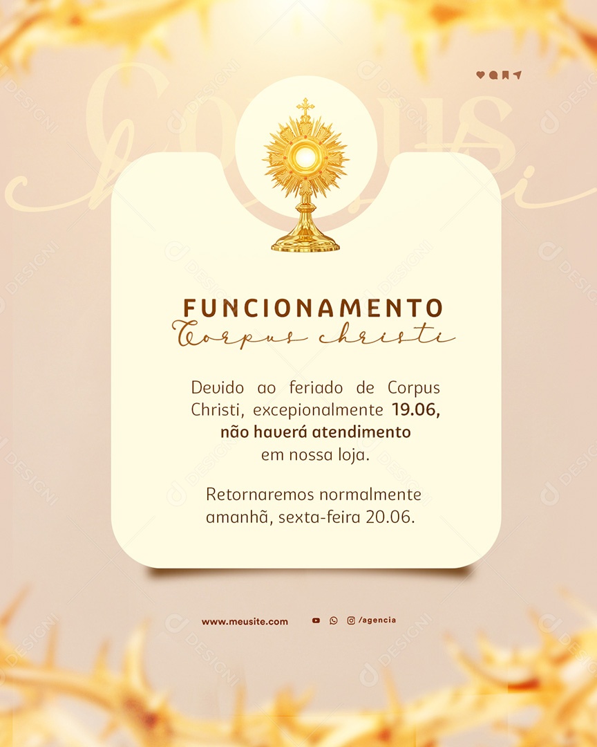 Dia de Corpus Christi Horário de Funcionamento Social Media PSD Editável