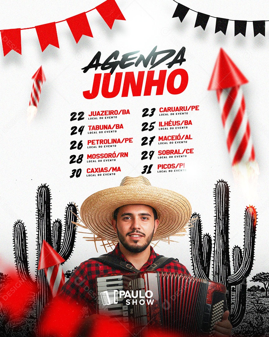 Flyer Agenda Junho Feed Social Media PSD Editável