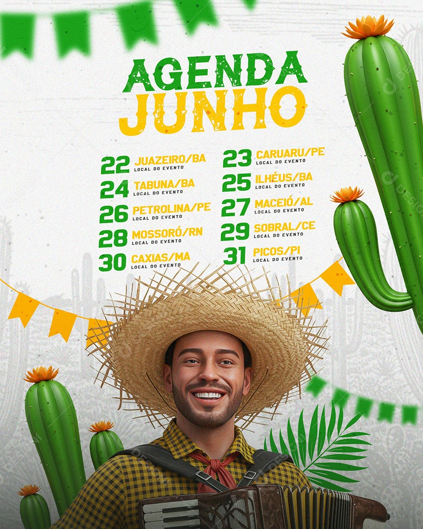 Flyer Agenda Junho Social Media Feed PSD Editável