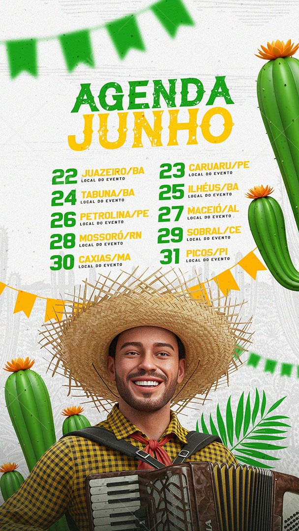 Flyer Agenda Junho Social Media Story PSD Editável