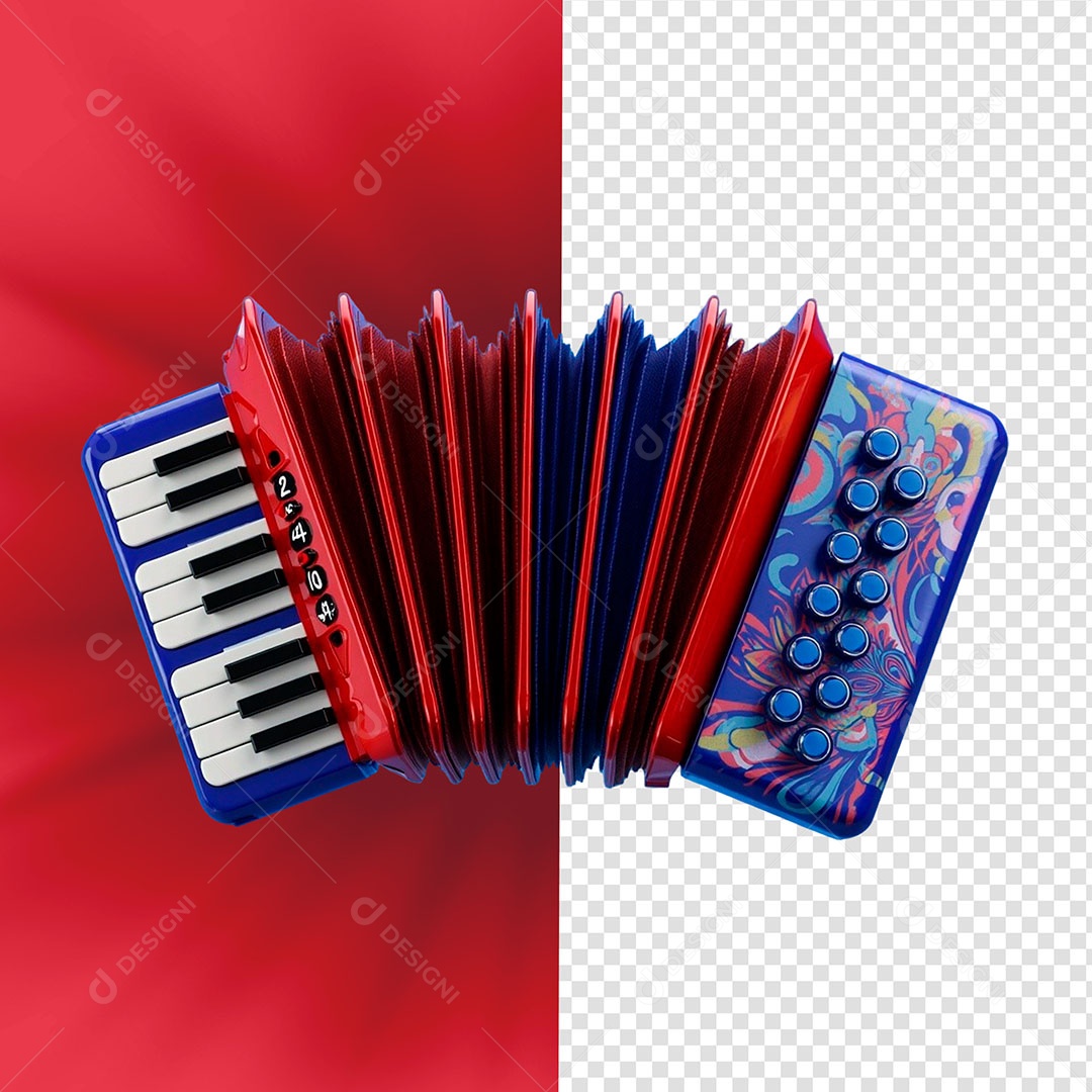 Sanfona Elemento 3D de São João Para Composição PSD