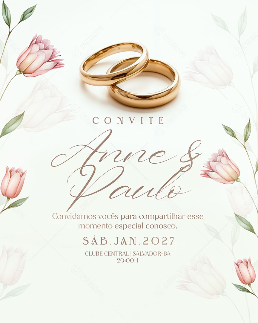 Convite de Casamento Social Media PSD Editável