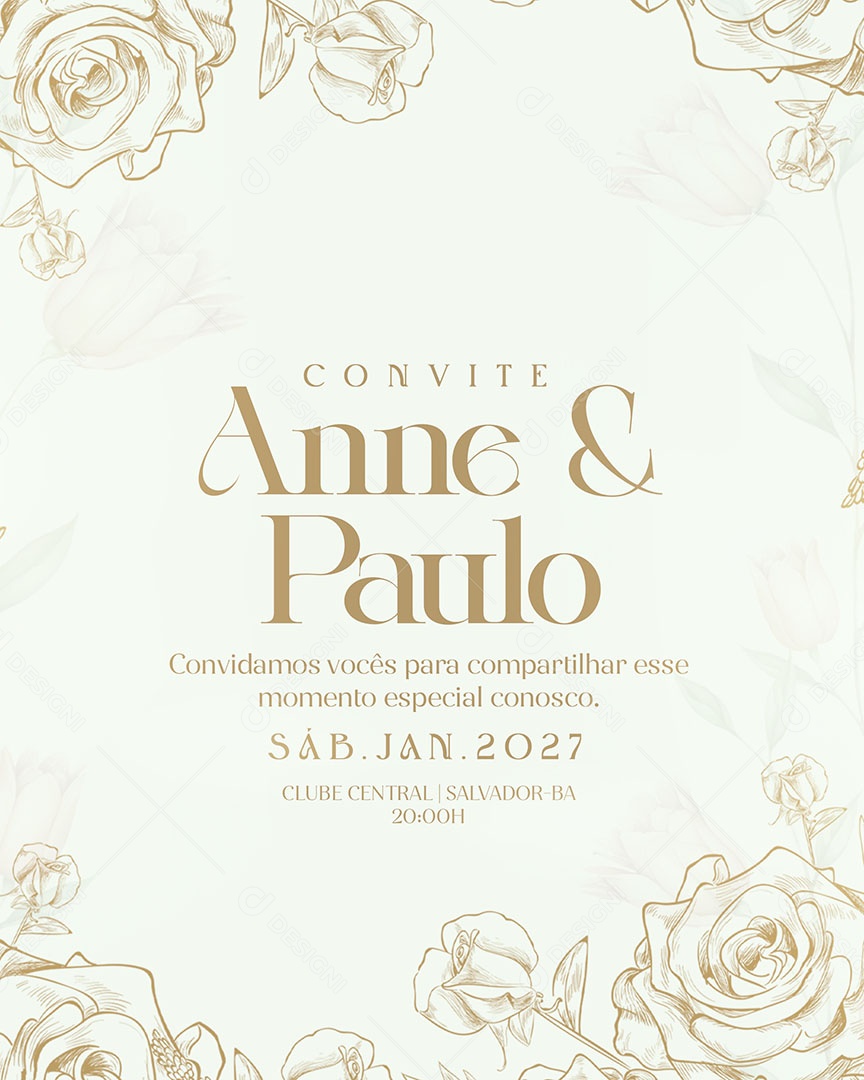 Convite de Casamento Social Media PSD Editável