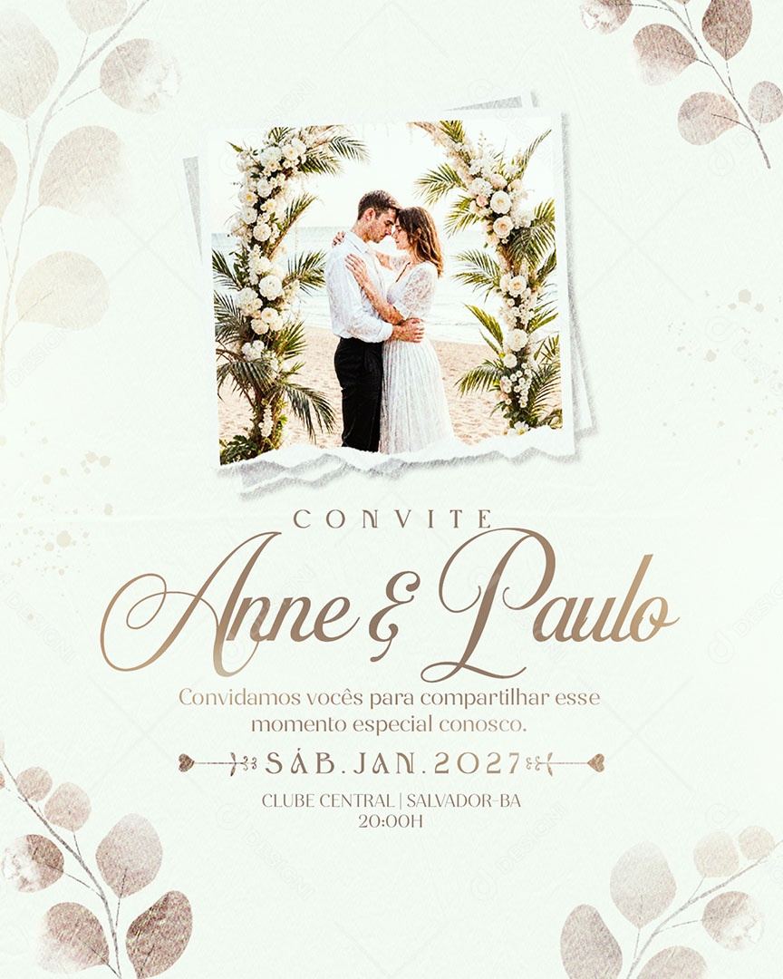 Convite de Casamento Social Media PSD Editável