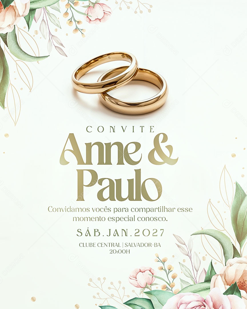 Convite de Casamento Social Media PSD Editável