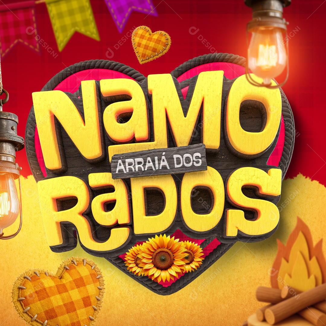 Arraiá dos Namorados Selo 3D Amarelo para Composição PSD