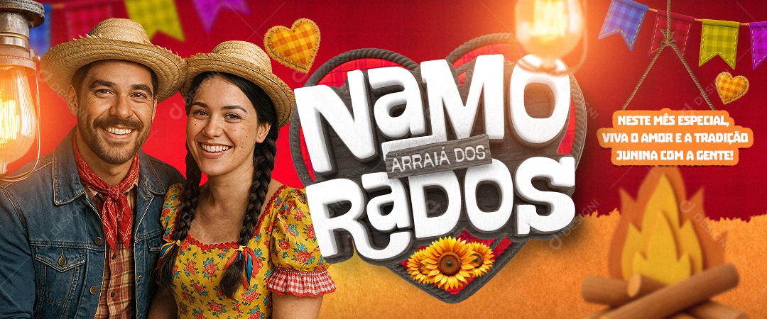 Banner Arraiá dos Namorados Viva o Amor Social Media PSD Editável