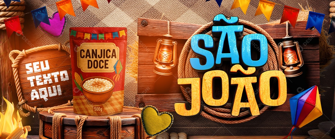 Banner São João Supermercado Canjica Doce Social Media PSD Editável
