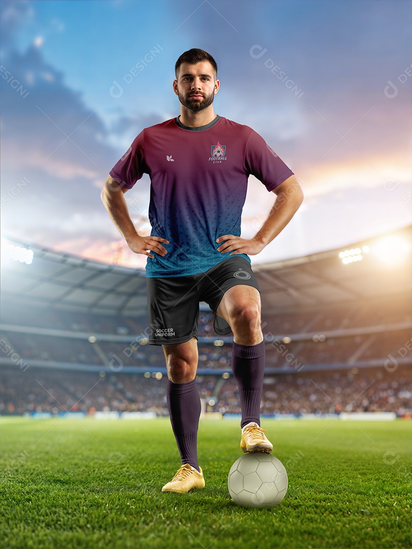 Jogador Vestido Em Uniforme de Futebol Mockup PSD Editável