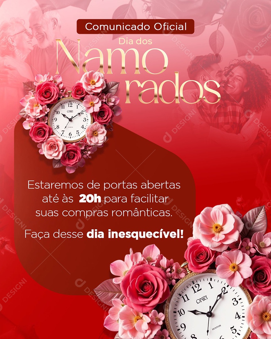 Comunicado Funcionamento Dia dos Namorados Social Media PSD Editável