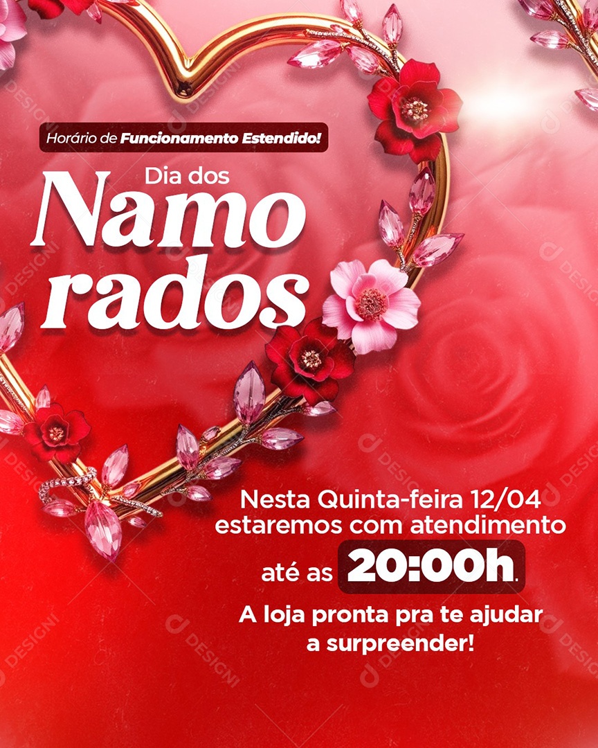 Horário de Funcionamento Dia dos Namorados Social Media PSD Editável
