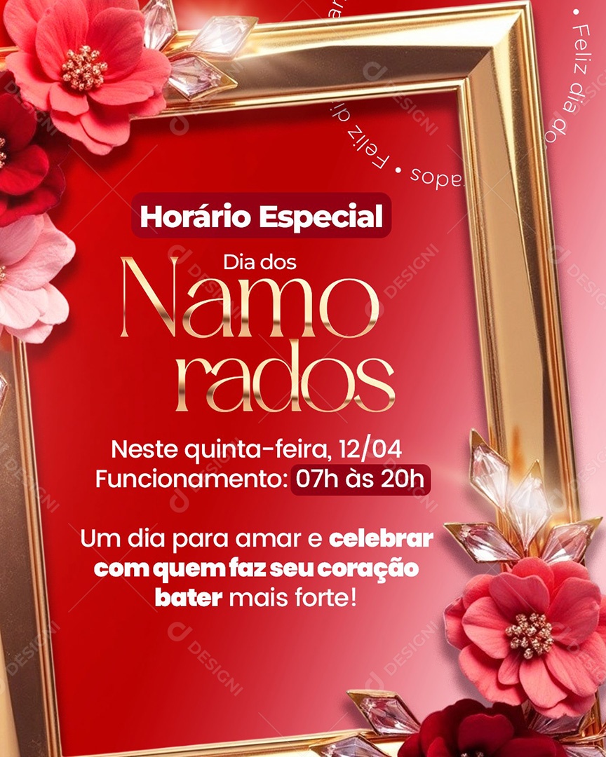 Horário de Funcionamento Dia dos Namorados Social Media PSD Editável