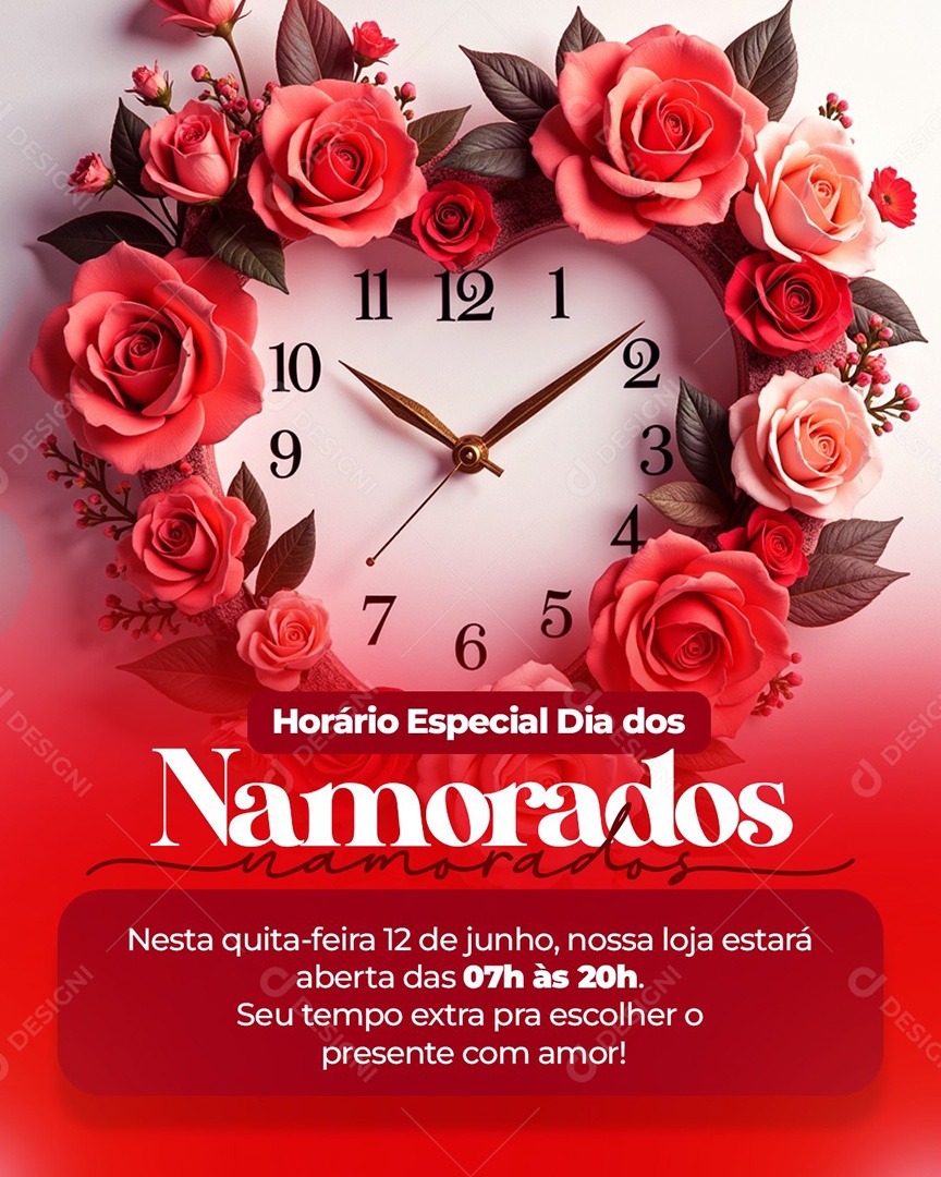 Horário de Funcionamento Dia dos Namorados Social Media PSD Editável