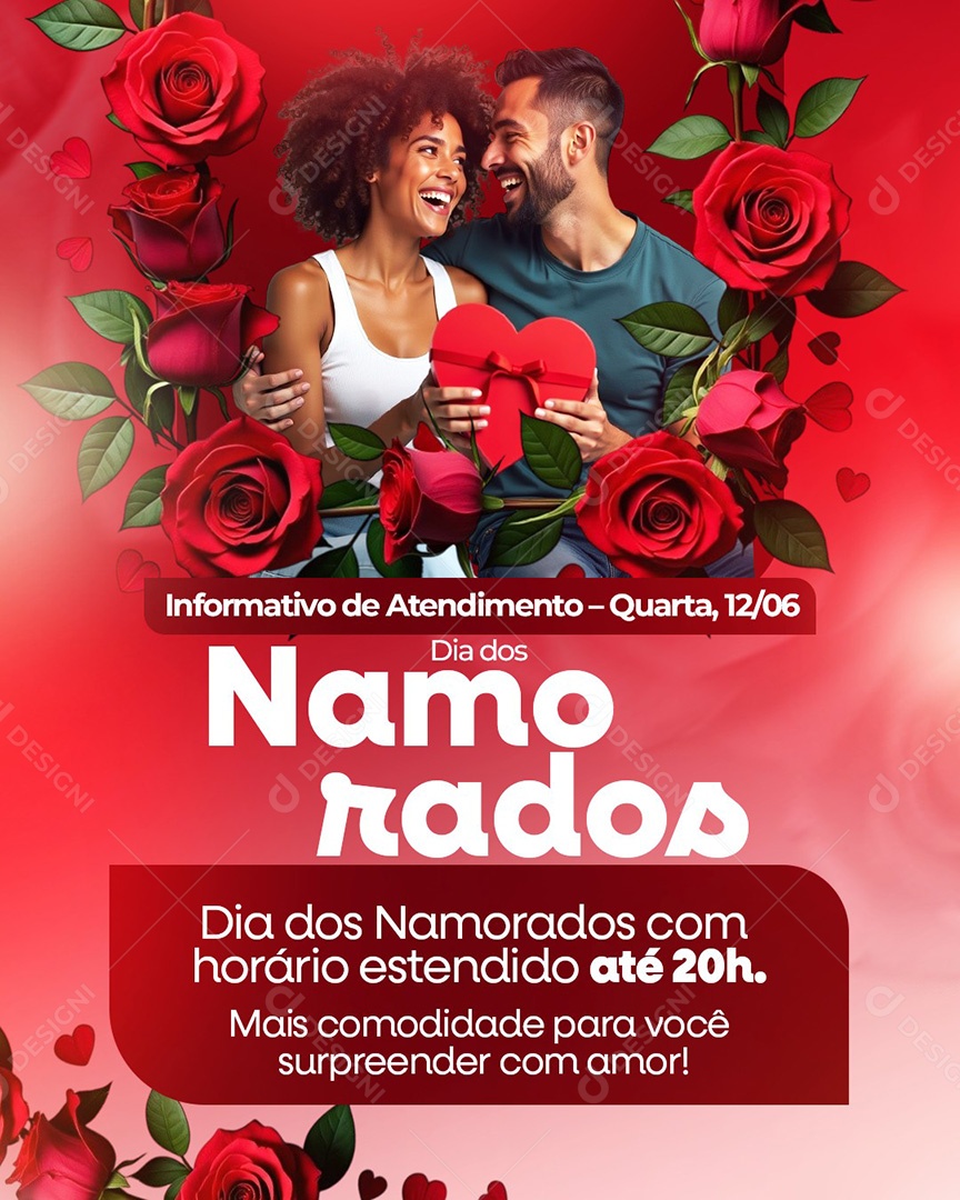 Informativo de Funcionamento Dia dos Namorados Social Media PSD Editável