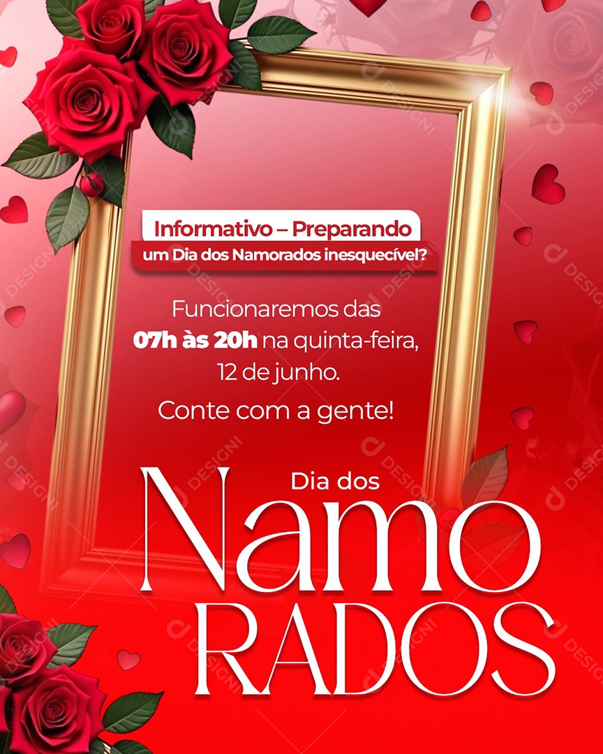 Informativo de Funcionamento Dia dos Namorados Social Media PSD Editável