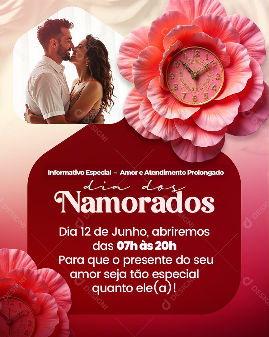 Informativo de Funcionamento Dia dos Namorados Social Media PSD Editável