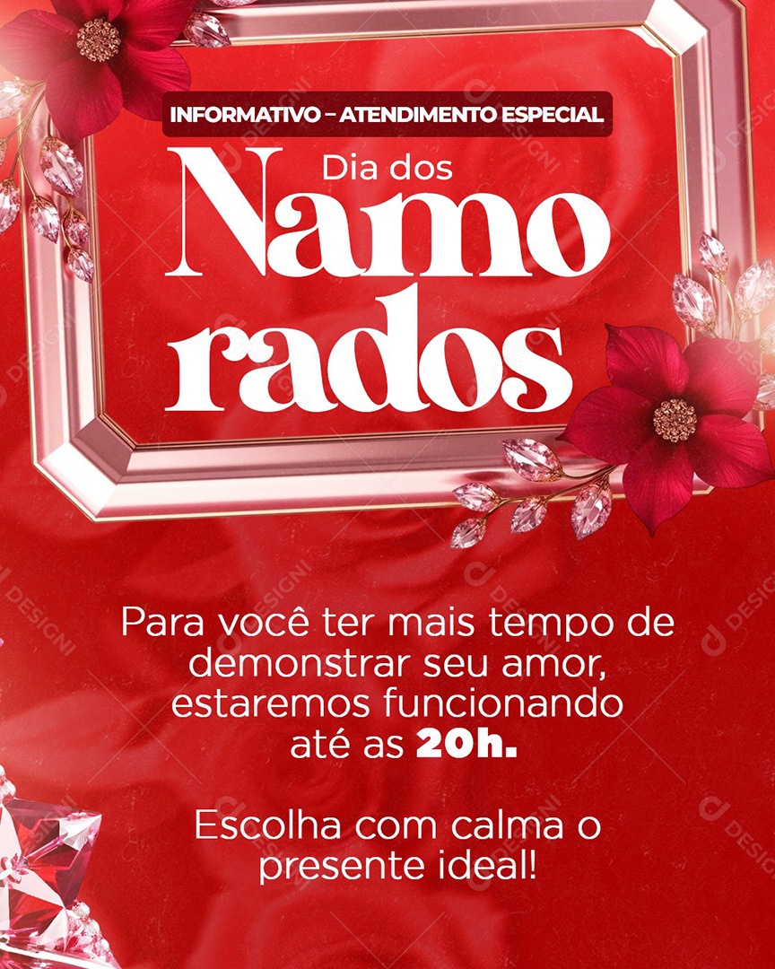 Informativo de Funcionamento Dia dos Namorados Social Media PSD Editável