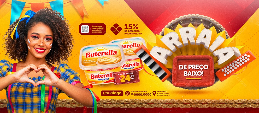 Banner Arraiá Supermercado Margarina Social Media PSD Editável