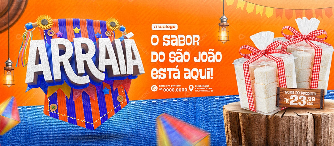 Banner Arraiá da Economia Supermercado Social Media PSD Editável