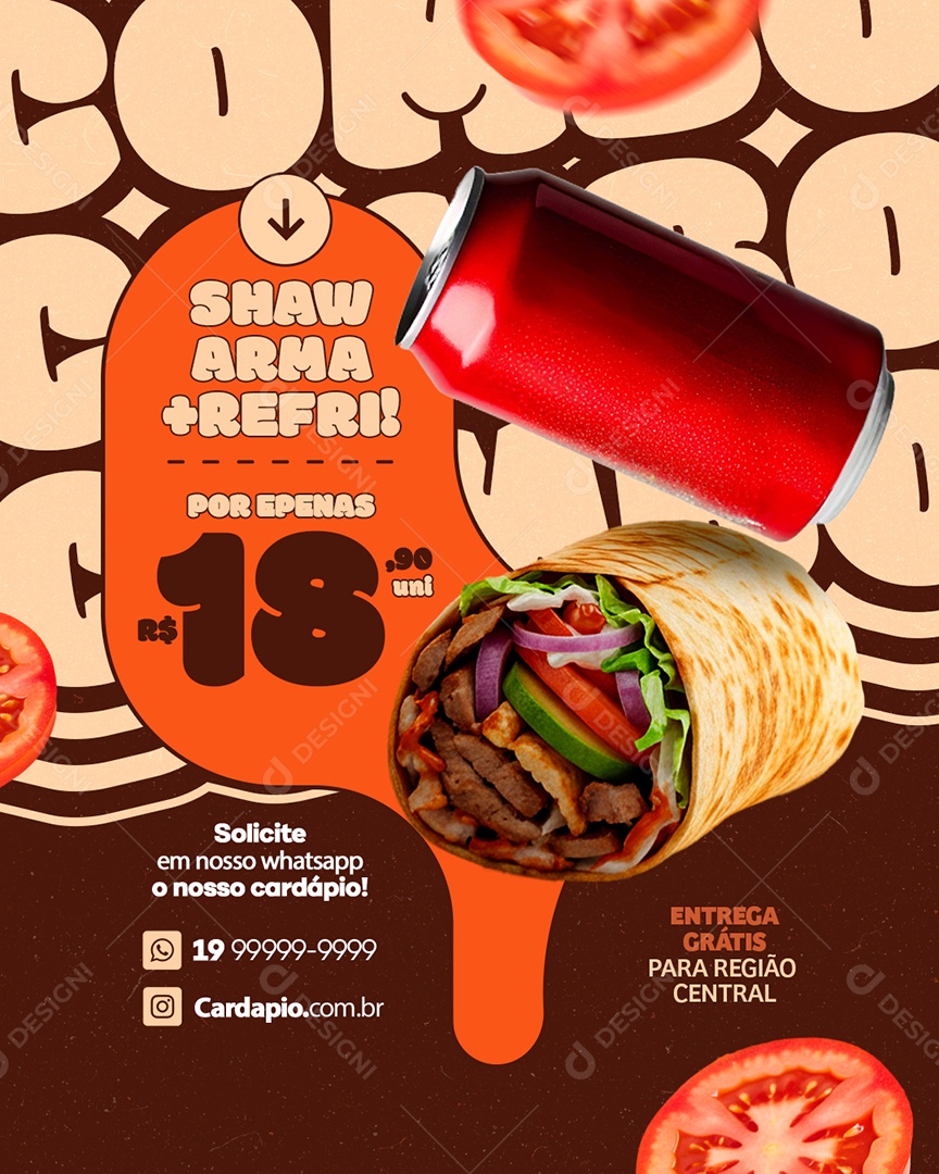 Shawarma Aqui os Favoritos da Casa Social Media PSD Editável
