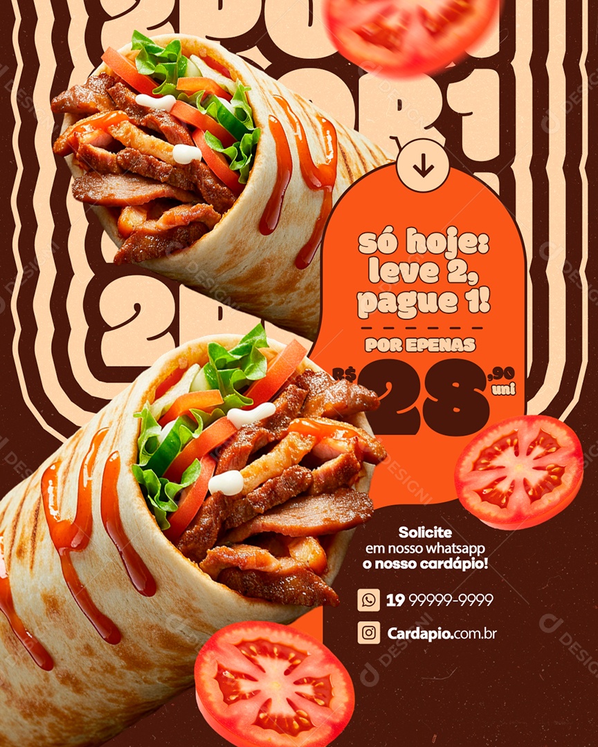 Shawarma Só Hoje Leve Dois Pague Um Social Media PSD Editável