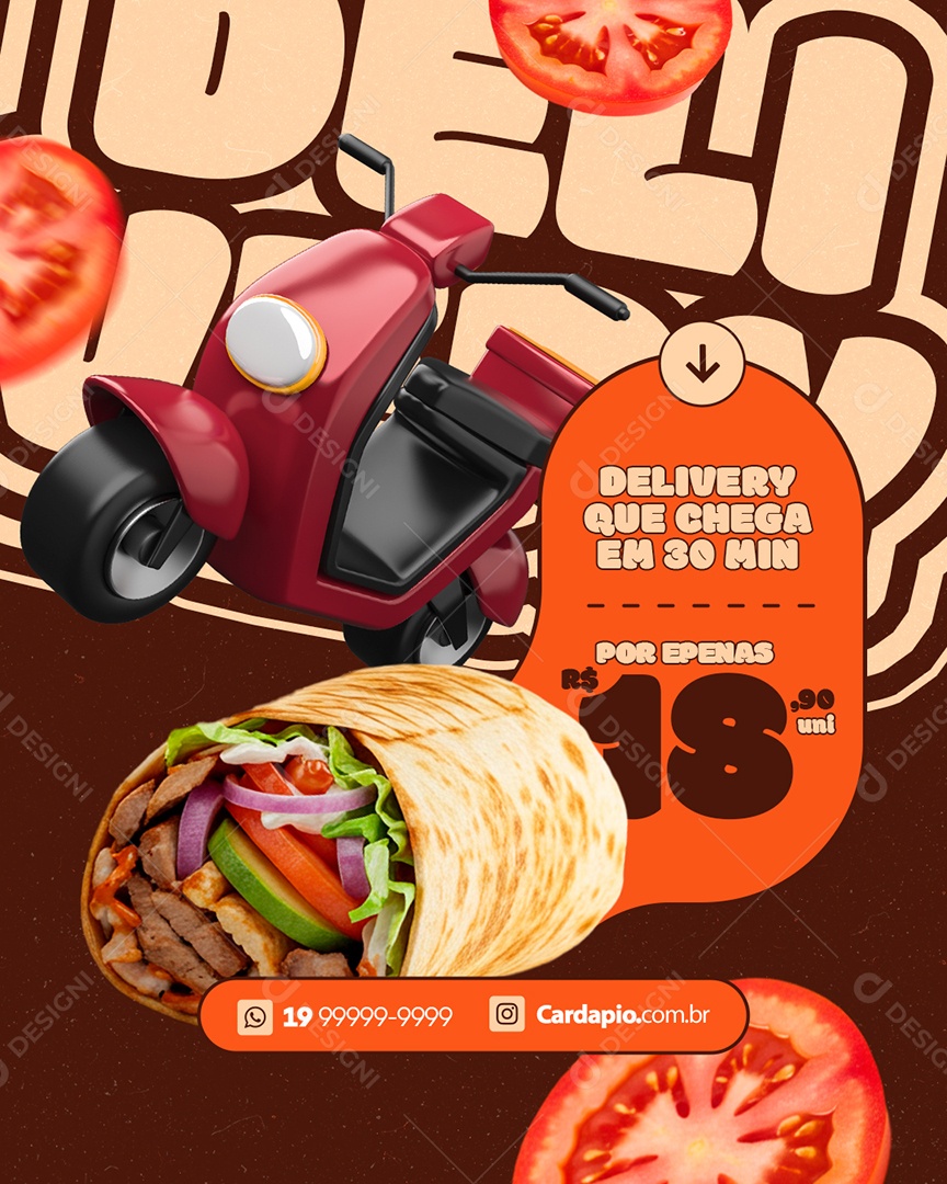 Shawarma Delivery Que Chega Social Media PSD Editável