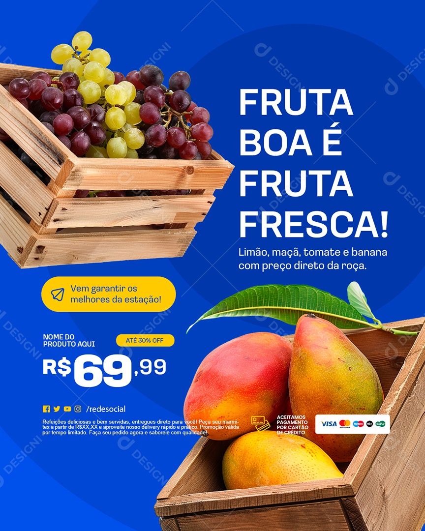 Supermercado Fruta Boa é Fruta Fresca Social Media PSD Editável