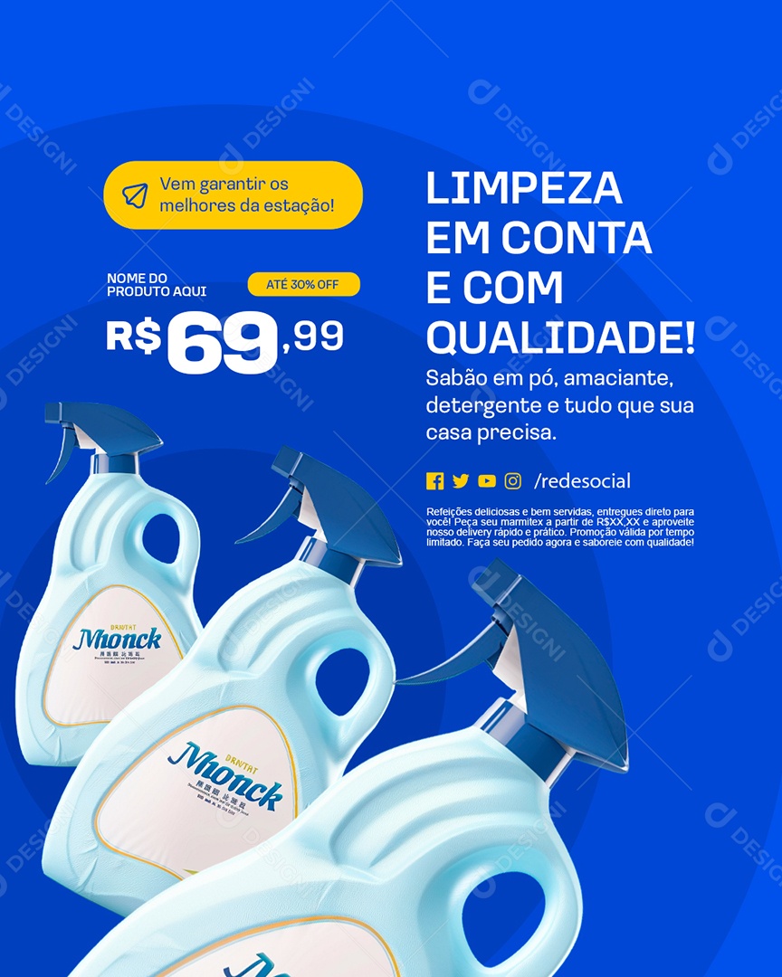 Supermercado Limpeza em Conta e com Qualidade Social Media PSD Editável
