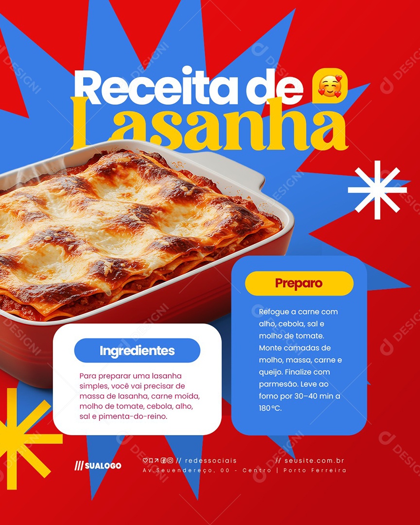 Receita de Lasanha Social Media PSD Editável