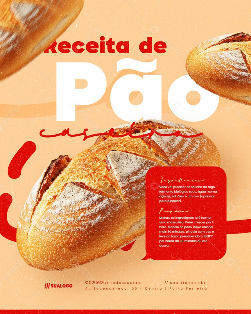 Receita de Pão Caseira Social Media PSD Editável