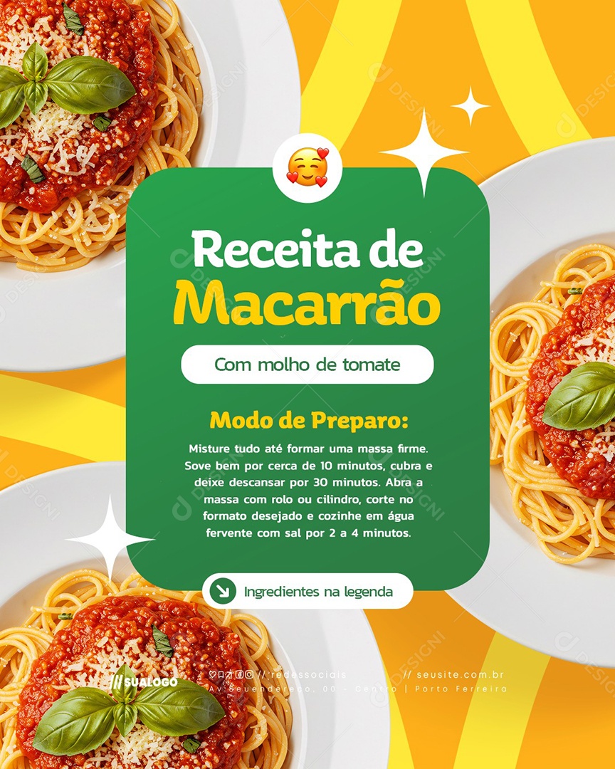 Receita de Macarrão Social Media PSD Editável