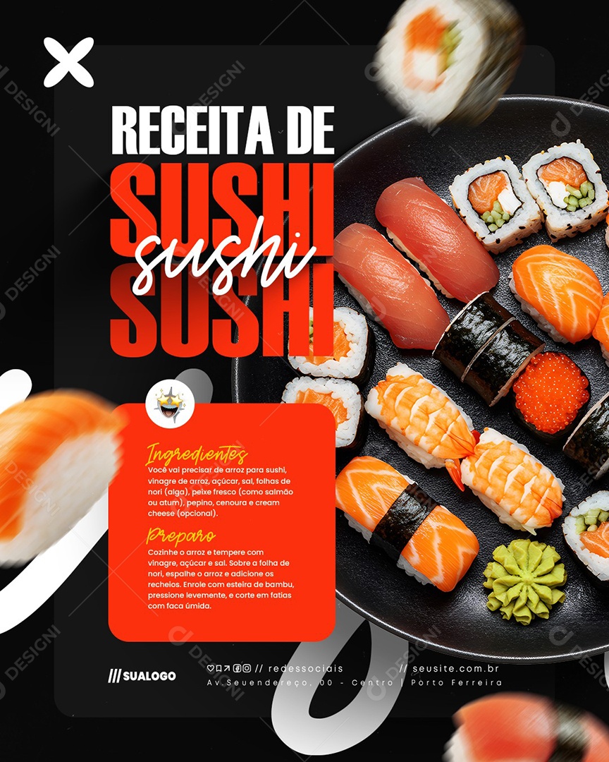 Receita de Sushi Social Media PSD Editável
