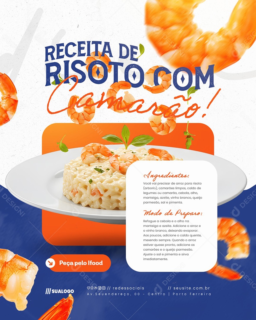 Receita de Risoto com Camarão Social Media PSD Editável