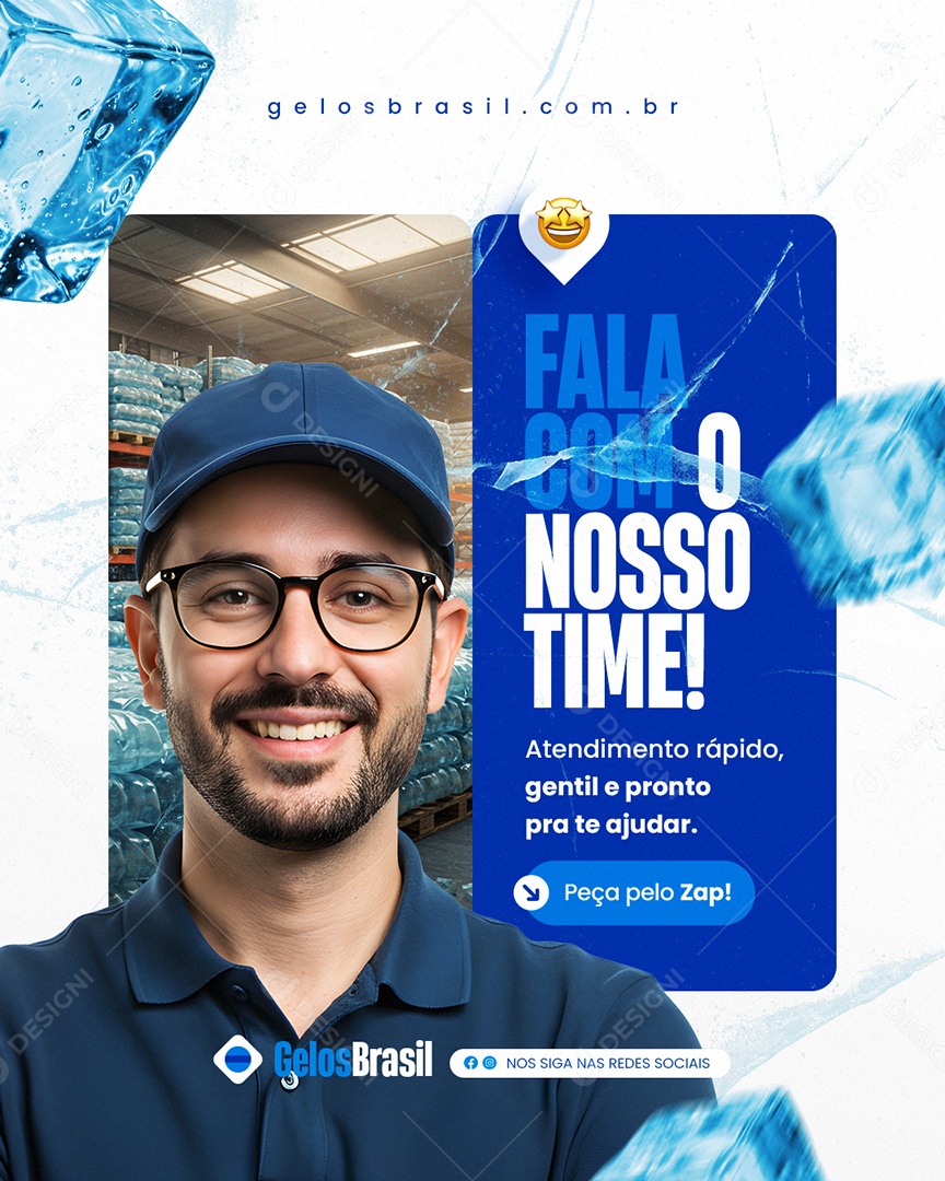 Loja de Gelo Fala com o Nosso Time Social Media PSD Editável